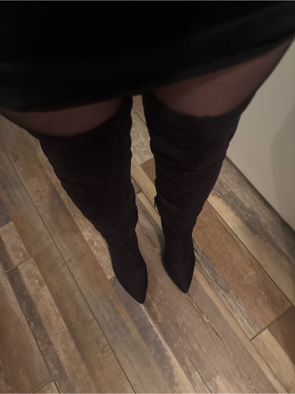 Suede Black Over-the-Knee Pointed Toe Women's Boots
